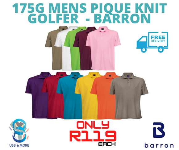 175g Mens Pique Knit Golfer (More Colours) - Barron - USB & MORE