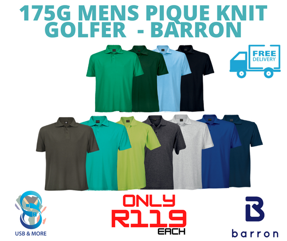 175g Mens Pique Knit Golfer - Barron - USB & MORE