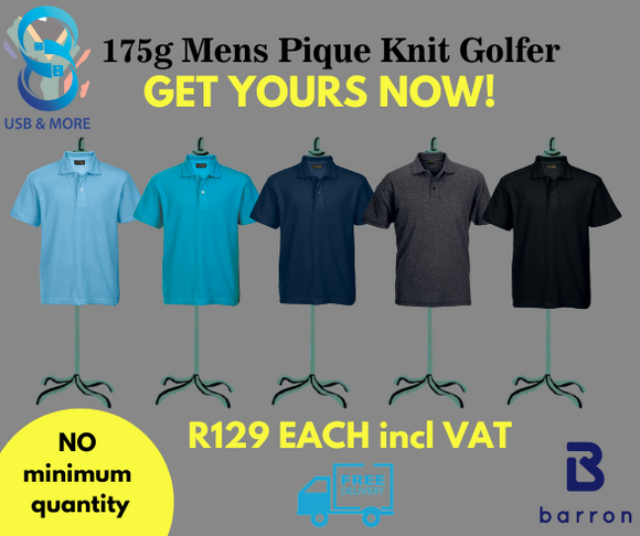 175g Mens Pique Knit Golfer - Barron - USB & MORE