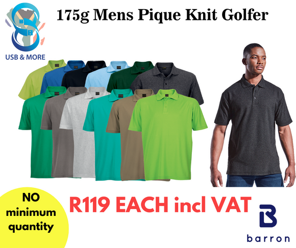 175g Mens Pique Knit Golfer (More Colours) - Barron - USB & MORE