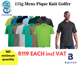 175g Mens Pique Knit Golfer - Barron - USB & MORE