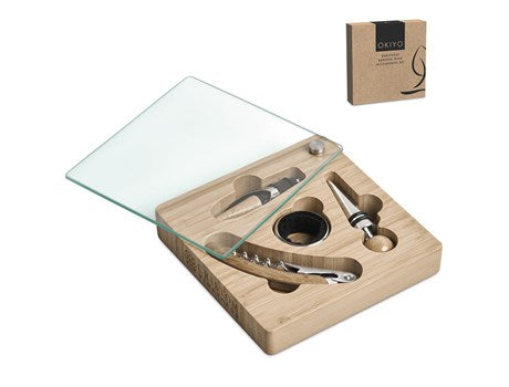 Okiyo Budonoki Bamboo Wine Accessories Set - USB & MORE