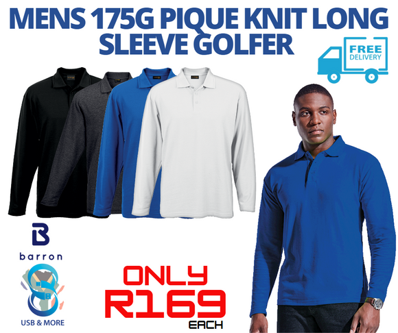 175g Mens Pique Knit Long Sleeve Golfer - Barron