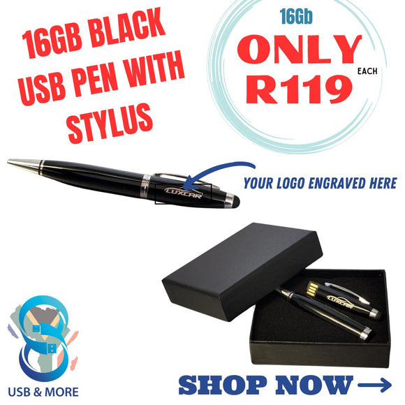 16gb Black USB pen with Stylus|USB&MORE